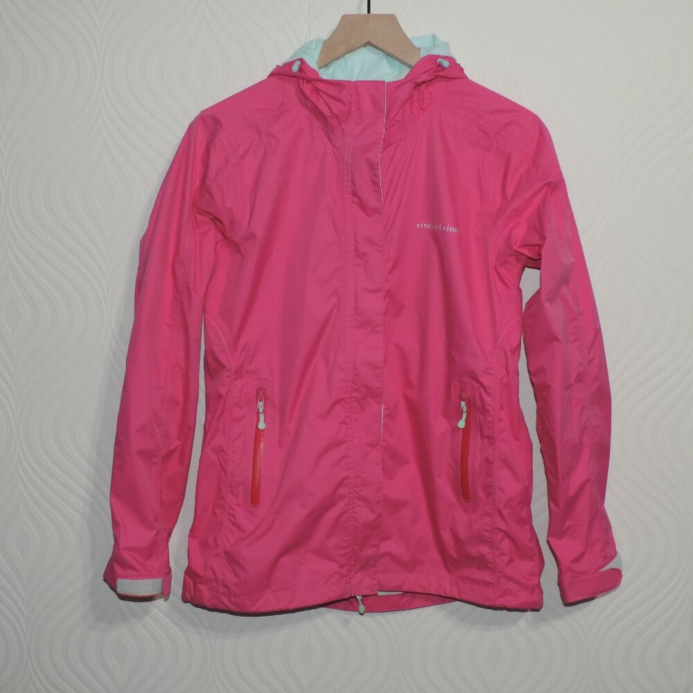VINEYARD VINES sz S Stow-and-Go Rain Jacket Windbreaker Bright Pink w/ Aqua Trim